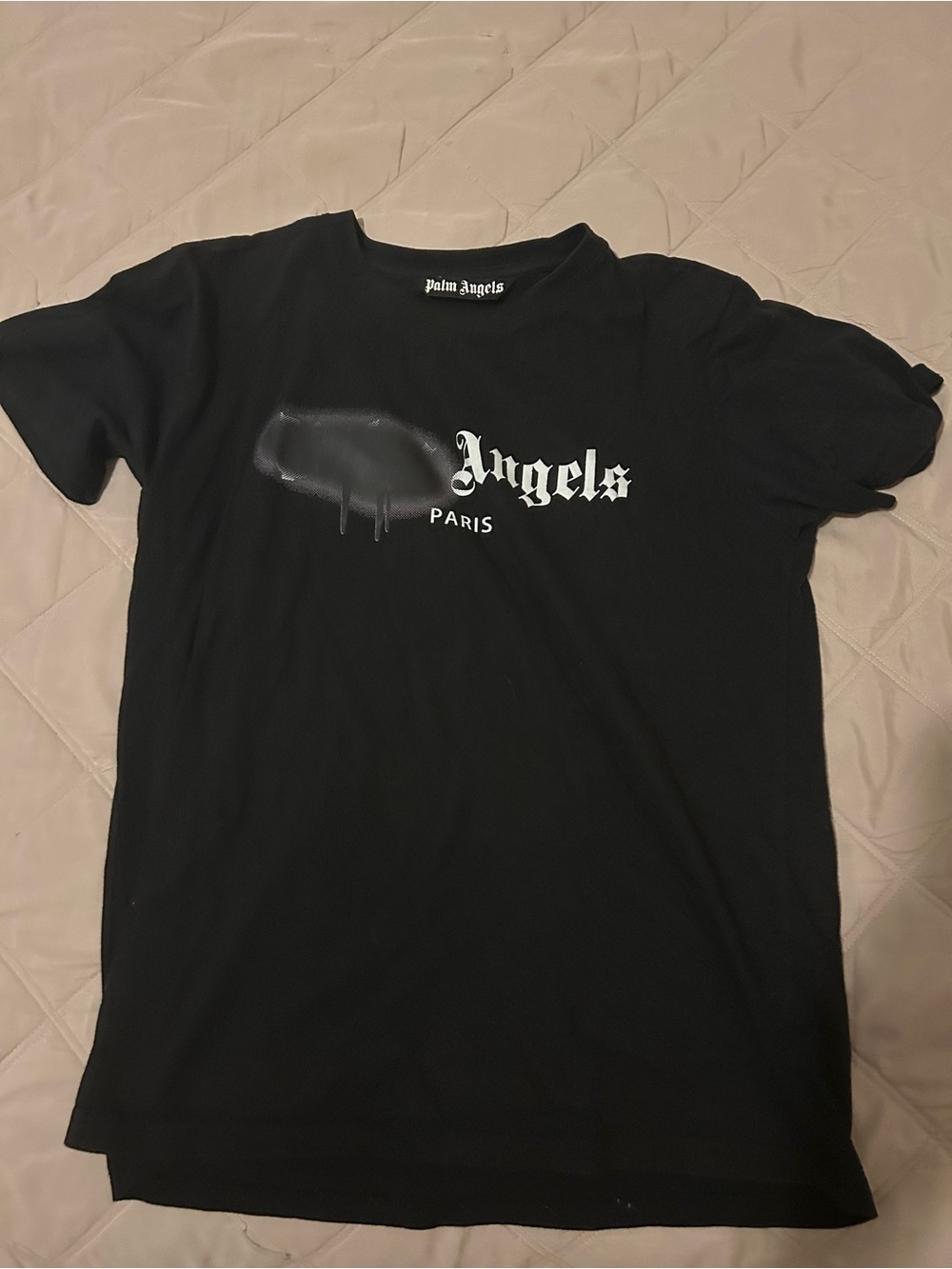 Palm Angels Black Tee with White 'Angels Paris' Graphic